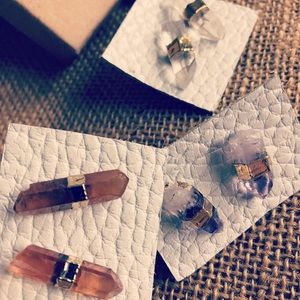 Crystal stud earrings dipped w 14k gold